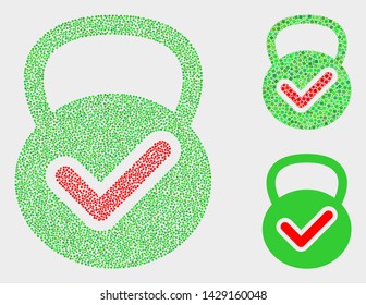 Pixel and mosaic valid weight icons. Vector icon of valid weight designed of scattered round dots. Other pictogram is created from square dots.