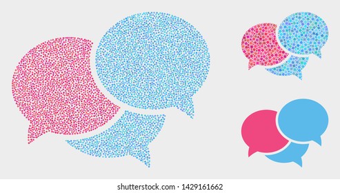 Pixel and mosaic webinar messages icons. Vector icon of webinar messages created of randomized round elements. Other pictogram is created from square particles.