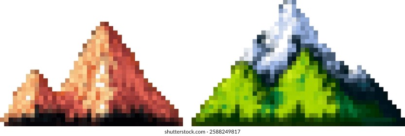 Pixel mountain 8-bit art. Game elements