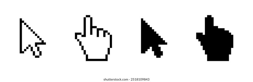 Pixel mouse cursor set icons. Linear style. Vector icons.