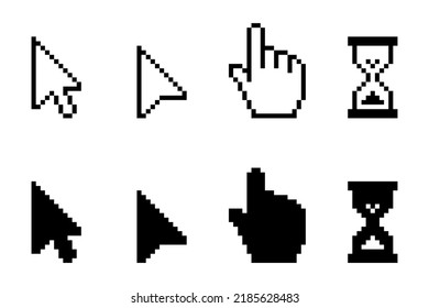 Pixel mouse cursors pointer, arrow and wait. Vector illustrator