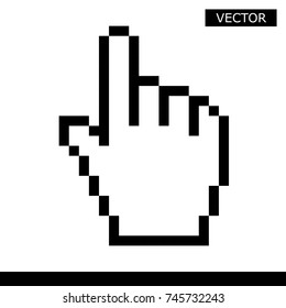 Icono del cursor de la mano del ratón píxeles ilustración vectorial