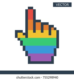 Pixel mouse hand cursor icon gay pride color vector illustration