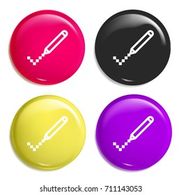 Pixel multi color glossy badge icon set. Realistic shiny badge icon or logo mockup