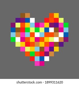 pixel multicolored heart on a dark background. Vector heart. Valentine's Day