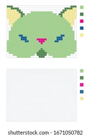 Pixel munchkin cat in the coloring page with numbered squares, vector illustration
