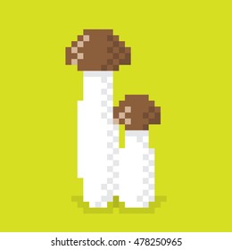 Pixel Mushroom couple, illustration, pixel art design. Editable vector