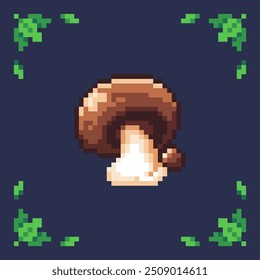 Pixel Pilz Symbol mit dekorativen Elementen: Spiel-Sprite für Fantasie-Umgebung und Wald-Design, Kunsthandwerk