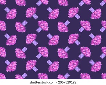 Pixel mushrooms seamless pattern. 8 bit mushroom, retro graphics in the style of the 80s - 90s. Design for printing, wrapping paper and advertising. Vector illustration