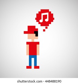 pixel music gamer play icon vector illustration