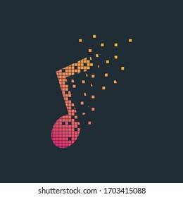 Diseño vectorial de logotipo de notas musicales pixel