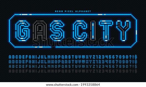 Pixel Neon Alphabet Design Arcade Style Stock Vector (Royalty Free