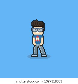 Diseño de personajes tipo nerd pixel.8bit.