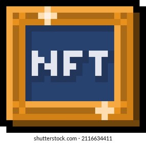 Pixel NFT in art frame - vector, isolated