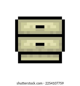 Pixel nightstand with drawers icon. Bedside table. Color silhouette. Front view. Editable pixels. Vector simple flat graphic illustration. Isolated object on a white background. Isolate.
