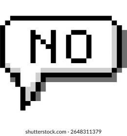 Pixel no bubble speech vetor, uma negação de estilo retrô para interfaces digitais, jogos ou comunicação nostálgica. Ideal para expressar discordância com uma estética clássica, pixelada.