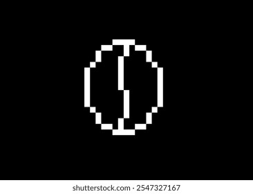 pixel no color coffee beans icon on black background. Vector pixel art coffee beans 8 bit for game company logo template 