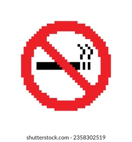 píxel sin icono de humo. icono de prohibición de fumar píxel en el símbolo de píxel