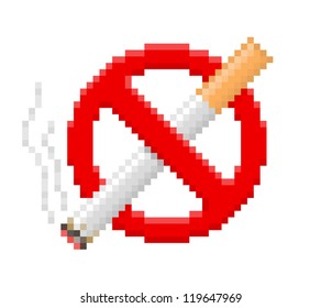 Pixel no smoking sign. Vector illustration.