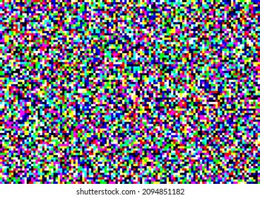 Pixel Noise TV. Analog VHS error. Noise effect seamless pattern. Bright color display screen wallpaper. Glitch texture. No signal. Abstract backdrop. Vector illustration