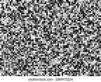 Pixel Noise TV. VHS Glitch Pixel Texture Screen. Static Video Noise. Black and White No Signal Vector Illustration.