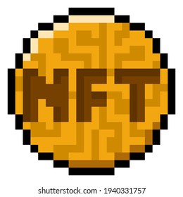 Pixel non-fungible token (NFT) - vector, isolated