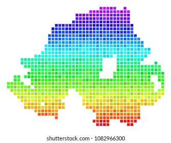 Pixel Northern Ireland map. Vector geographic plan drawn with bright spectral color variations with vertical gradient. Colorful vector mosaic of Northern Ireland map formed with rectangle cells.