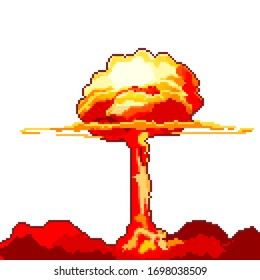 Pixel-Atombombe. Kernexplosion. Pixel Art 8 Bit Vektorillustration. Game-Symbol
