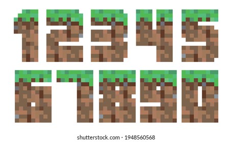 pixel number 3d illustration with grass and ground block