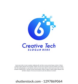 Pixel Number 6 logo designs vector, Technology logo symbol