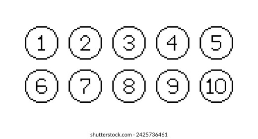 Pixel numbers icons set. 1-10 numbers from the dial. Linear style. Vector icons