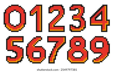 Pixel numbers set. A set of pixel vector elements. 8-bit style illustration.