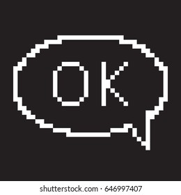 Pixel OK Bubble Speech Icon. Vector.