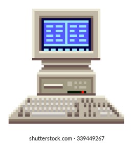 Pixel old computer high detailed isolated vector