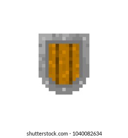 Pixel old wooden shield for games and websites