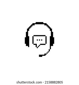 pixel online support icon.  Vector pixel art call operator 8 bit logo for game
