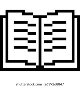 Pixel open book icon vector for opened books in a classic pixel art style. It's perfect for education, reading apps, or retro-themed knowledge platforms, symbolizing learning and stories.