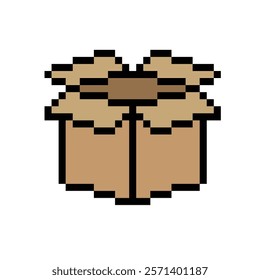 pixel open box icon. Vector pixel art box  8 bit for game company logo template 
