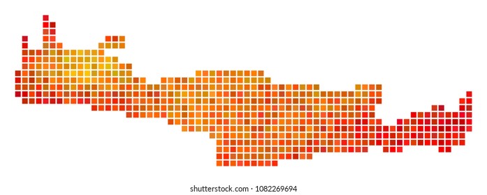 Pixel orange Crete Island Map. Vector geographic map in orange color tinges on a white background. Vector composition of Crete Island Map organized of square points.