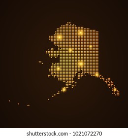 Pixel mosaic glow orange dot map with light on dark background of map of alaska symbol for your web site design map logo, app, ui, Travel vector eps10, concept Illustration.