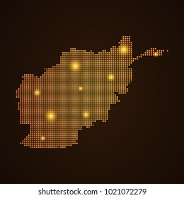 Pixel mosaic glow orange dot map with light on dark background of map of Afghanistan symbol for your web site design map logo, app, ui, Travel vector eps10, concept Illustration.