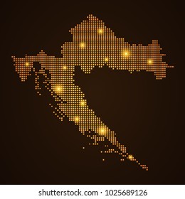 Pixel mosaic glow orange dot map with light on dark background of map of Croatia symbol for your web site design map logo, app, ui, Travel vector eps10, concept Illustration.