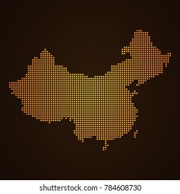 Pixel mosaic glow orange dot map on dark background of map of China symbol for your web site design map logo, app, ui, Travel vector eps10, concept Illustration.