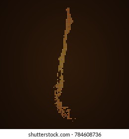 Pixel mosaic glow orange dot map on dark background of map of Chile symbol for your web site design map logo, app, ui, Travel vector eps10, concept Illustration.