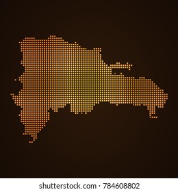 Pixel mosaic glow orange dot map on dark background of map of Dominican Republic symbol for your web site design map logo, app, ui, Travel vector eps10, concept Illustration.