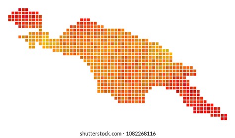 Pixel orange New Guinea Island Map. Vector geographical map in bright orange color tints on a white background. Vector composition of New Guinea Island Map combined of square spots.