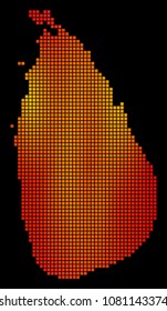 Pixel orange Sri Lanka Island Map. Vector geographic map in fire color hues on a black background. Vector pattern of Sri Lanka Island Map done of square points.