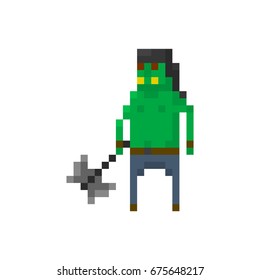 Pixel orc warrior for games and applications