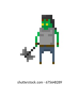 Pixel orc warrior for games and applications