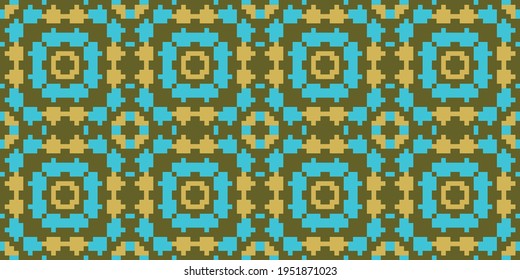 Pixel ornament seamless background. Vector illustration  Colors:  Tacha, Costa Del Sol, Summer Sky